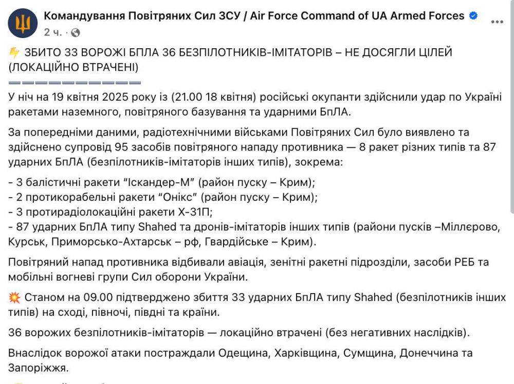 Сегодня ночью ВС РФ запустили по Украине восемь ракет, ни одна не была сбита