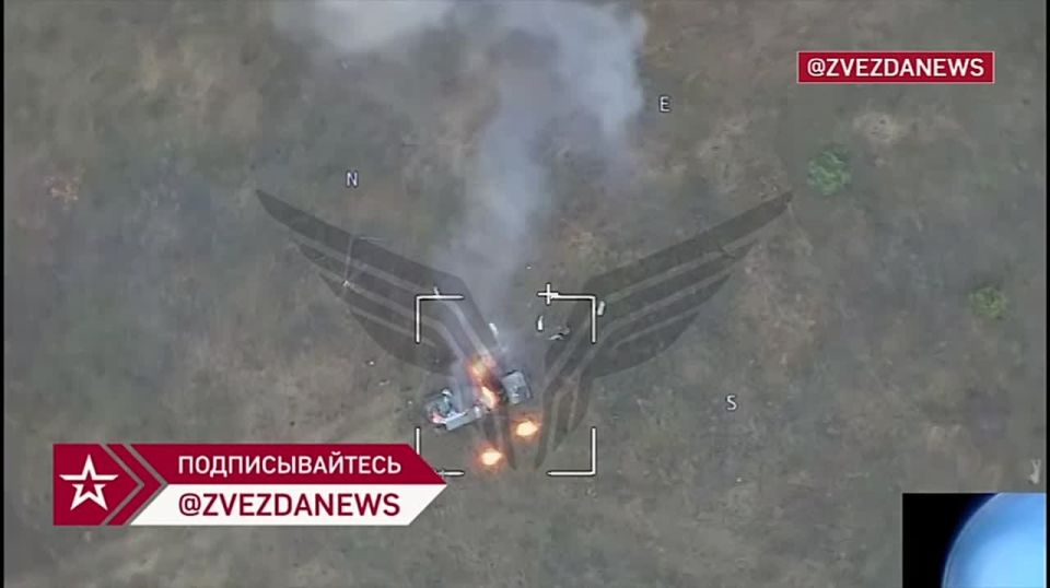 Украинский боевик в ужасе убегал от своего грузовика, на котором установлена ЗРК VAMPIRE — его машина моментально вспыхнула после попадания нашего "Ланцета"